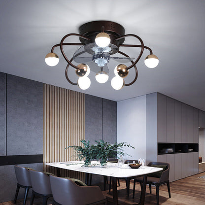 Nordic Creative Branch Cage LED Semi-Flush Mount Ceiling Fan Light