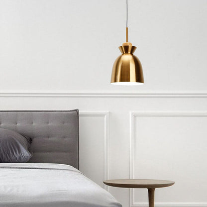 Nordic Simple Golden Dome Metal 1-Light Wood Handle Pendant Light
