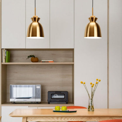 Nordic Simple Golden Dome Metal 1-Light Wood Handle Pendant Light