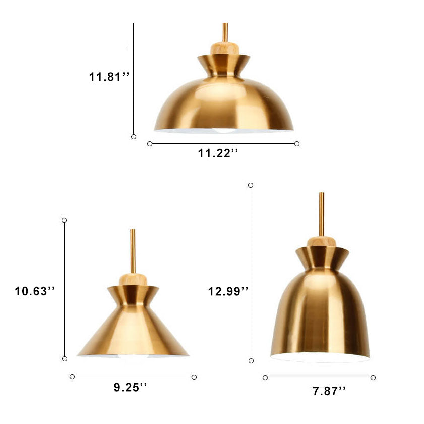 Nordic Simple Golden Dome Metal 1-Light Wood Handle Pendant Light