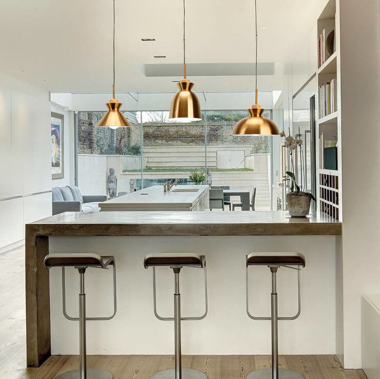 Nordic Simple Golden Dome Metal 1-Light Wood Handle Pendant Light
