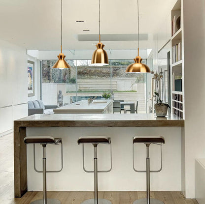 Nordic Simple Golden Dome Metal 1-Light Wood Handle Pendant Light