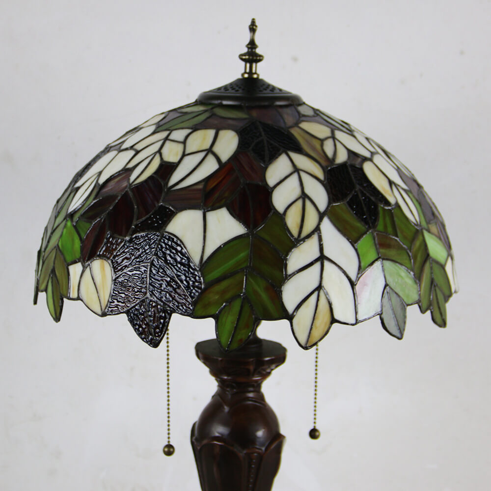 Tiffany European Retro Flowers Stained Glass Pull Cord 1-Light Table Lamp