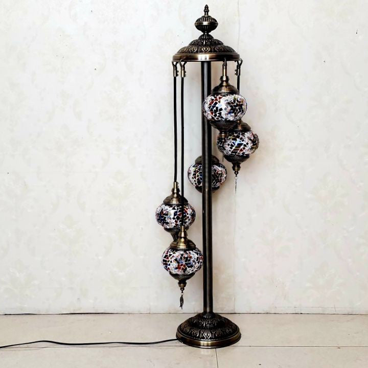 Traditional Tiffany Oval Ball Iron Stained Glass 5/7 Light Standing Floor Lamp For Living Room