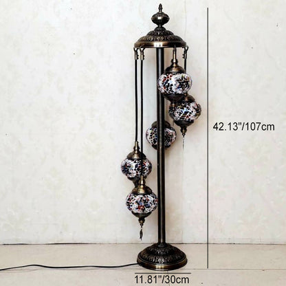 Traditional Tiffany Oval Ball Iron Stained Glass 5/7 Light Standing Floor Lamp For Living Room