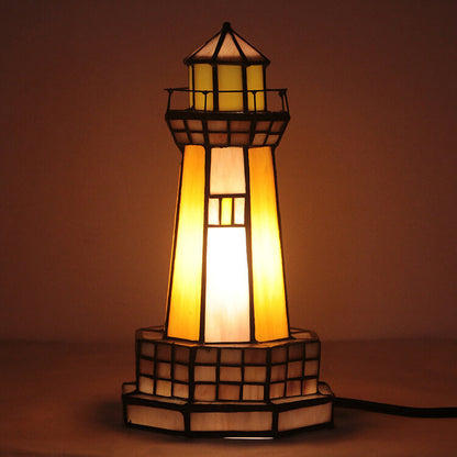 Tiffany Creative Tower Light Stained Glass 1-Light Table Lamp