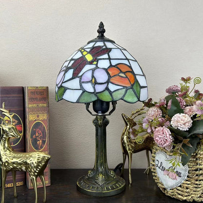 Traditional Tiffany Alloy Glass Dome Flower 1-Light Table Lamp For Bedside