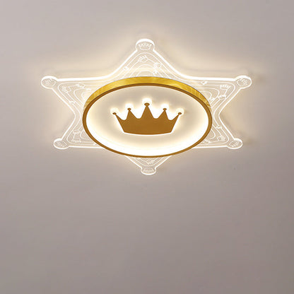 Modern Art Deco Crown Round Pentagon Acrylic Iron LED Flush Mount Ceiling Light For Living Room