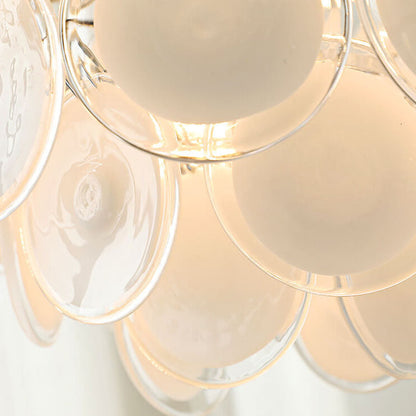French Vintage White Glass Round Shell 5 Light Chandelier