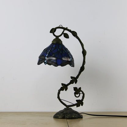 European Tiffany Dragonfly Stained Glass Vine 1-Light Table Lamp