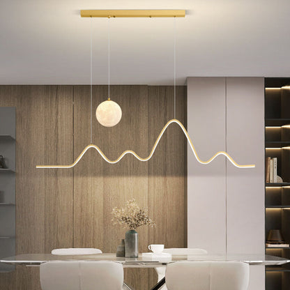 Modern Minimalist Corrugated Aluminum Strip PLA 3D Moon Shade LED Island Light Chandelier For Dining Room