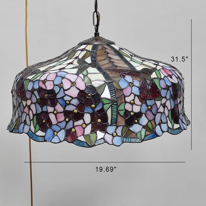 European Style Tiffany Dome Stained Glass Dragonfly Flower 2-Light Chandelier