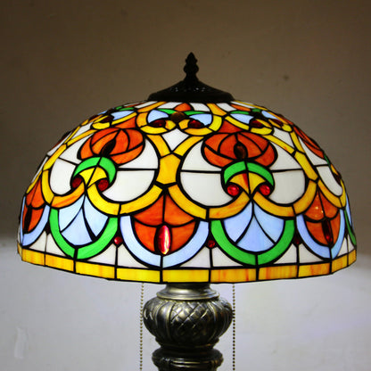 Traditional Tiffany Resin Glass Dome Hemispheric Flower 2-Light Table Lamp For Bedside