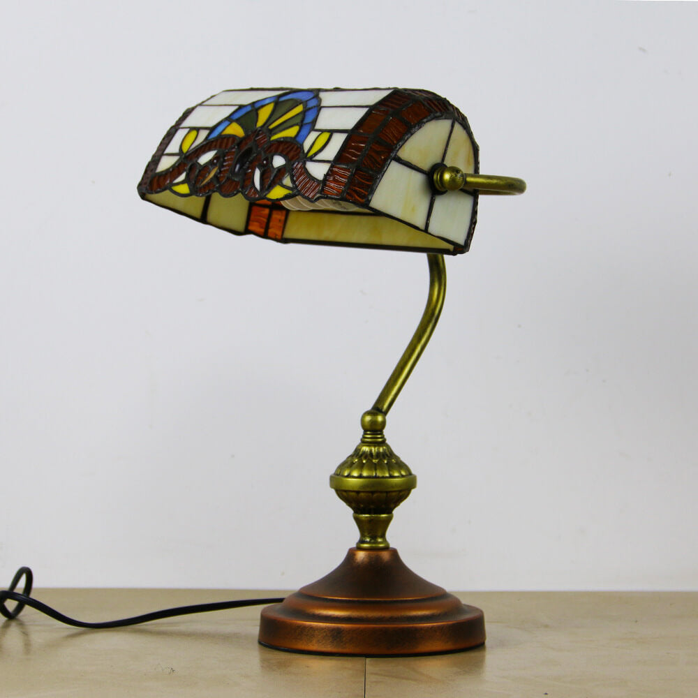 European Tiffany Vintage Bank Glass Hardware 1-Light Table Lamp
