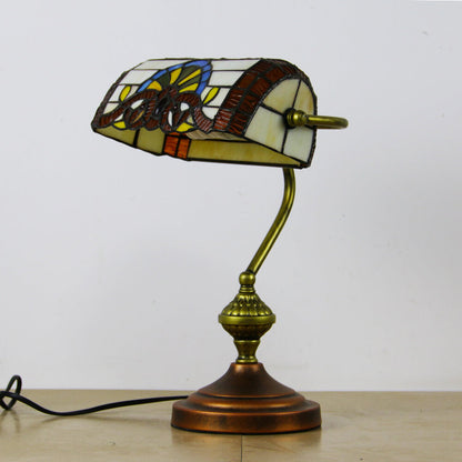 European Tiffany Vintage Bank Glass Hardware 1-Light Table Lamp