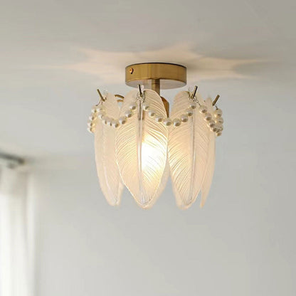 French Light Luxury Petal Pearl Glass 1-Light Flush Mount Ceiling Light
