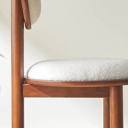 Traditional Vintage Round Upholstered PU Leather Lambswool Solid Wood Dining Chair Backrest For Dining Room