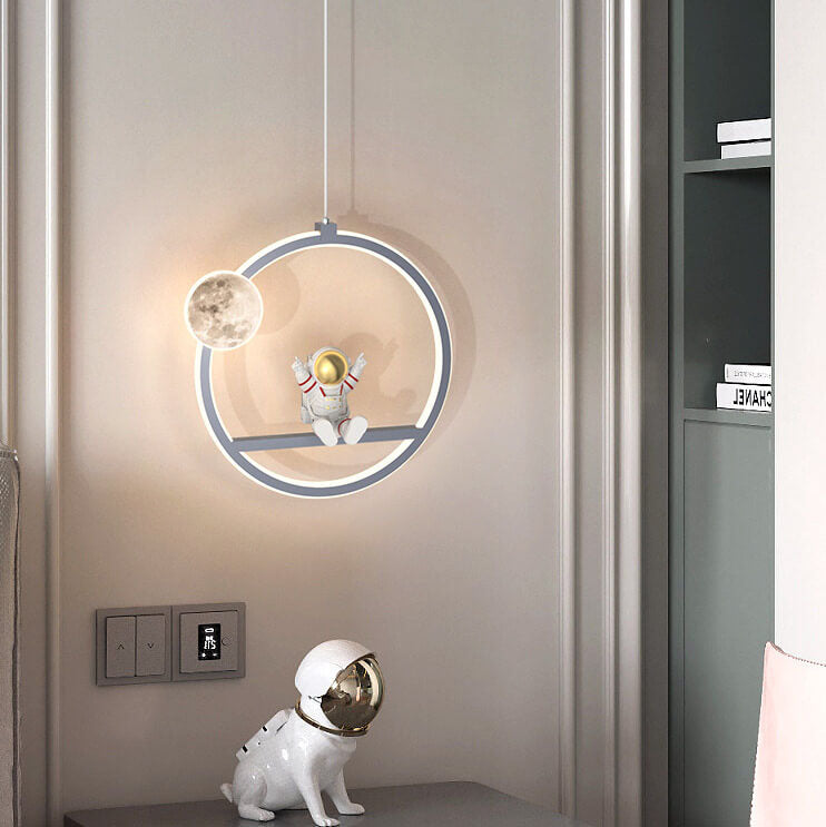 Nordic Cartoon Round Acrylic  Astronaut LED Pendant Light