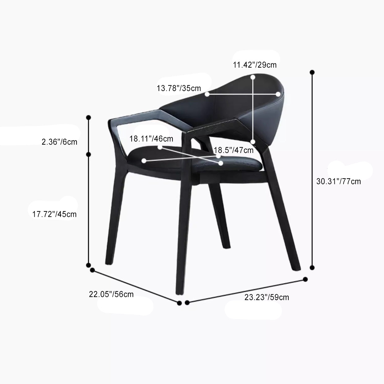 Contemporary Scandinavian PU Leather Ash Wood Sponge Square Dining Chair Backrest Armrest For Dining Room