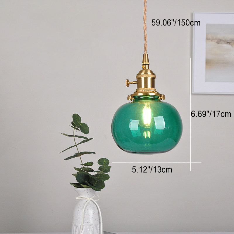Traditional Vintage Water-ripple Glass Geometric Polygon Shade Brass 1-Light Pendant Light For Living Room