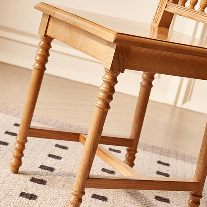 Traditional Vintage Square Wood Rattan Chair Backrest Armless For Dining Room