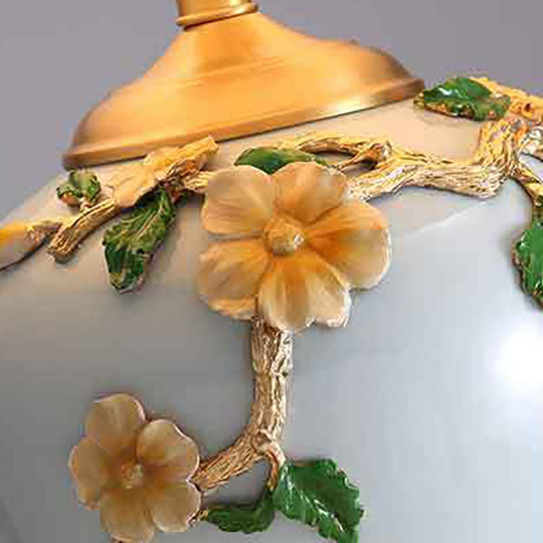 Traditional Chinese Ceramic Enamel Fabric 1-Light Table Lamp For Living Room