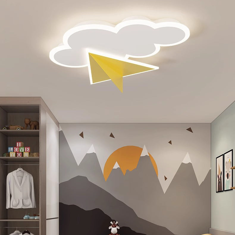 Modern Art Deco Kids Iron Acrylic Cloud Plane LED Flush Mount Ceiling Light For Bedroom