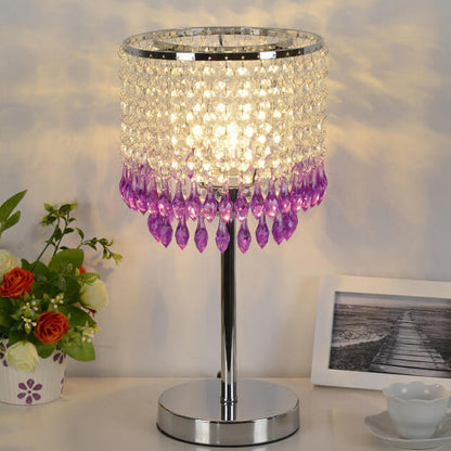 Modern Crystal Beads Colored Column 1-Light Table Lamp