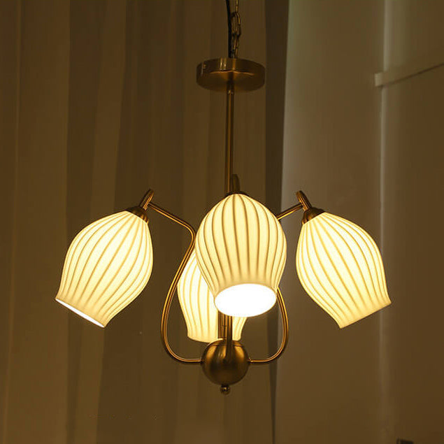 Vintage Minimalist Tulip Ceramic 4/6 Light Chandelier