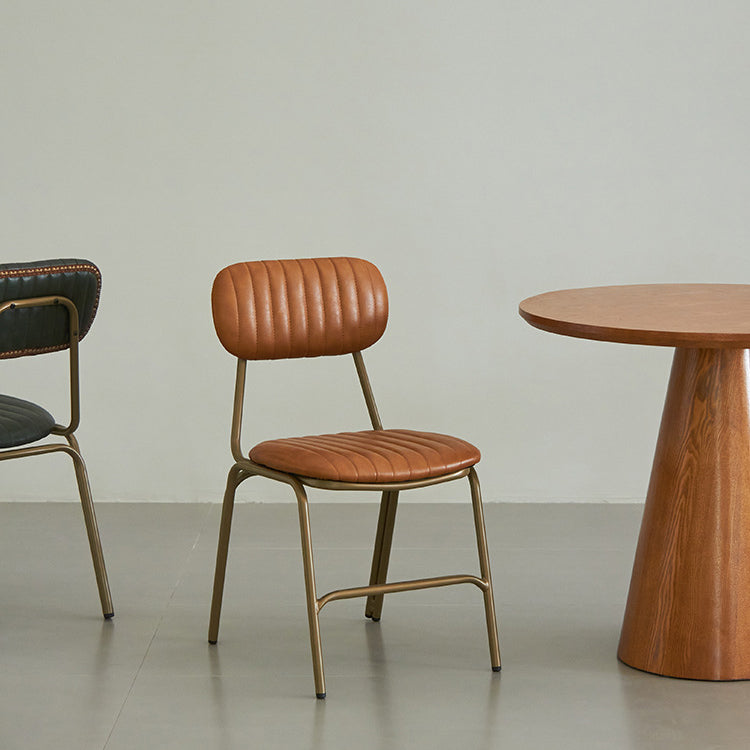 Contemporary Industrial PU Leather Iron Square Elliptical Stripe Dining Chair Backrest Footrest For Dining Room