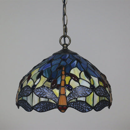 Tiffany Vintage Butterfly Stained Glass Dome 1-Light Pendant Light