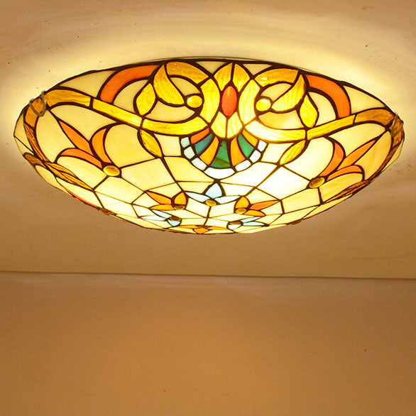 European Tiffany Baroque Round Stained Glass 2/3/4 Light Flush Mount Ceiling Light