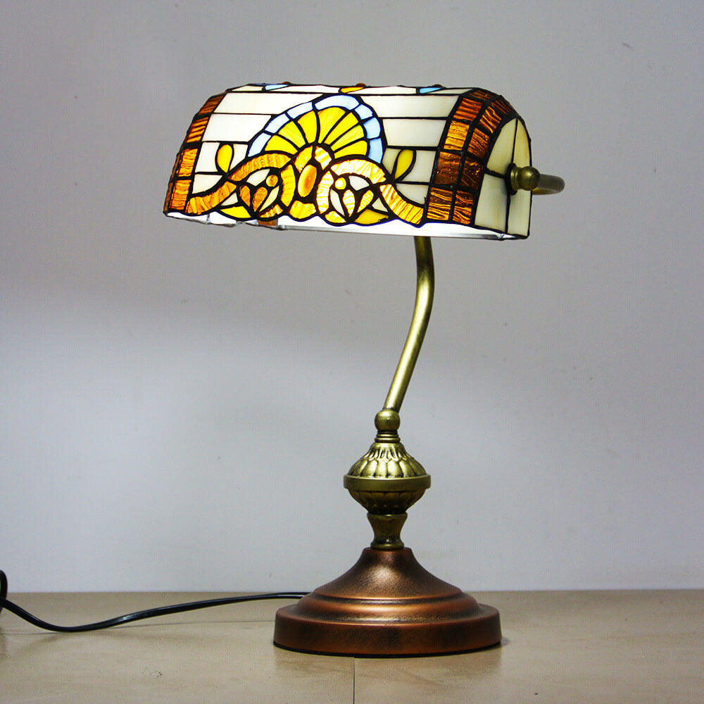 European Tiffany Vintage Bank Glass Hardware 1-Light Table Lamp