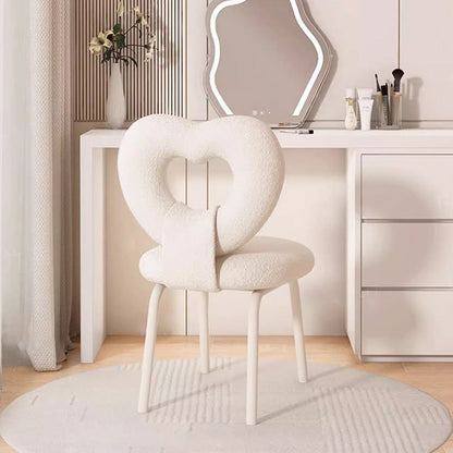 Contemporary Nordic Round Heart Lambswool Solid Wood Metal Vanity Stool Backrest For Bedroom