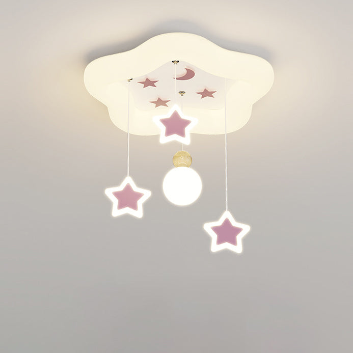 Modern Art Deco Cream Pentagram Moon Acrylic Iron LED Flush Mount Ceiling Light For Living Room