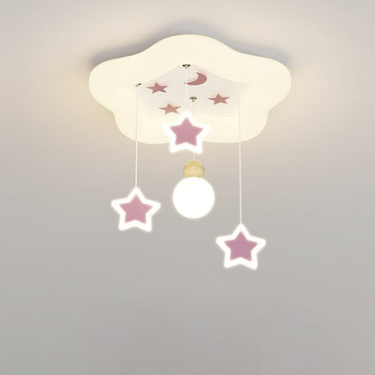 Modern Art Deco Cream Pentagram Moon Acrylic Iron LED Flush Mount Ceiling Light For Living Room