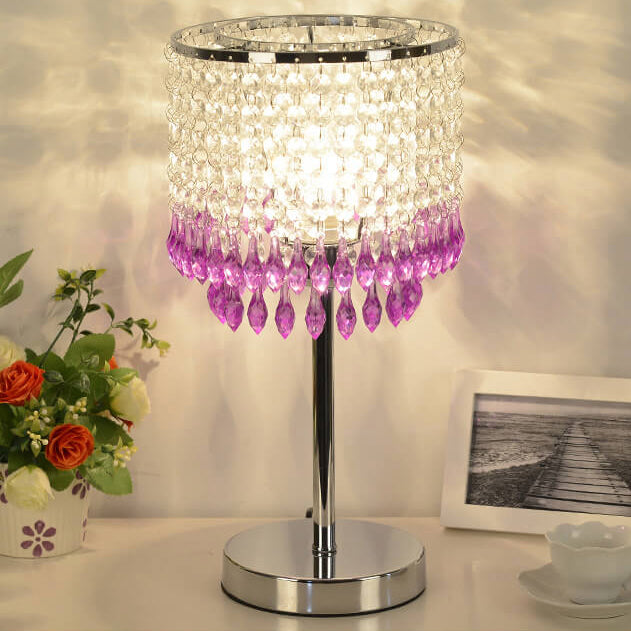 Modern Crystal Beads Colored Column 1-Light Table Lamp