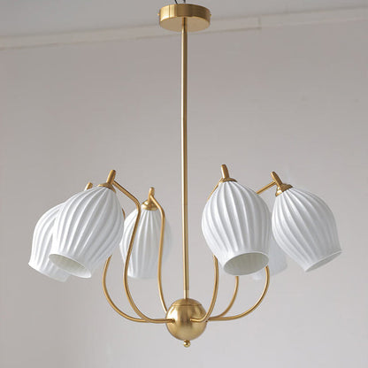 Vintage Minimalist Tulip Ceramic 4/6 Light Chandelier