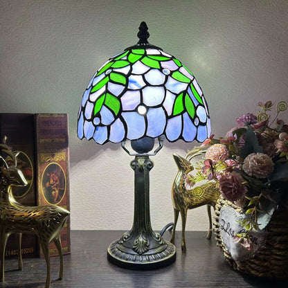 Traditional Tiffany Alloy Glass Dome Flower 1-Light Table Lamp For Bedside