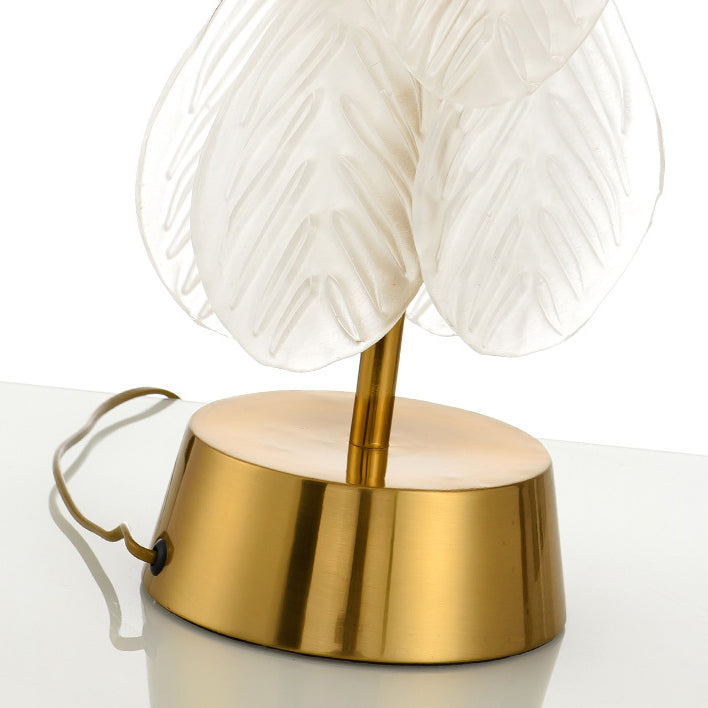 Contemporary Luxury Metal Glass Fabric Cylinder Leave 1-Light Table Lamp For Bedside