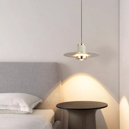 Modern Minimalist Cylinder Flying Saucer Hardware LED Pendant Light For Living Room