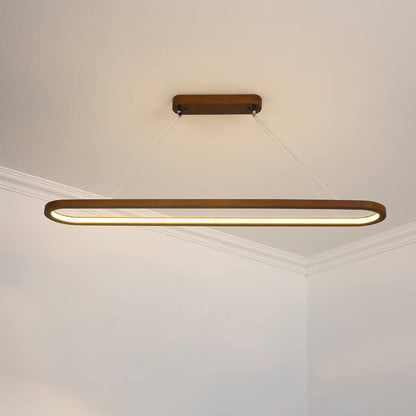 Modern Chinese Solid Wood Round Ring Frame Island Light LED Chandelier