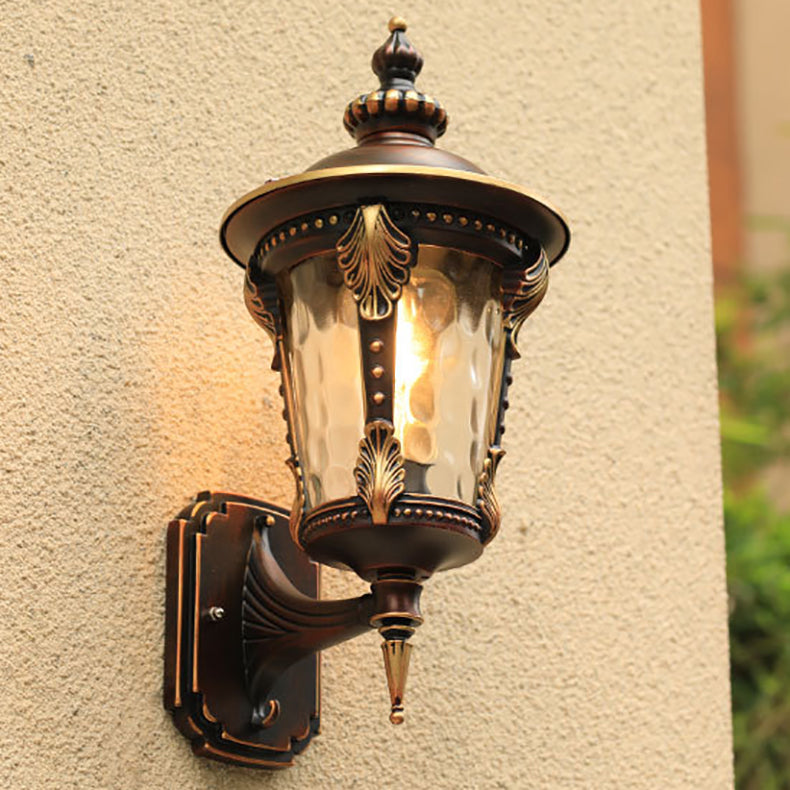 Traditional European Cylinder Quadrilateral Aluminum Glass 1-Light Wall Sconce Lamp For Outdoor Patio