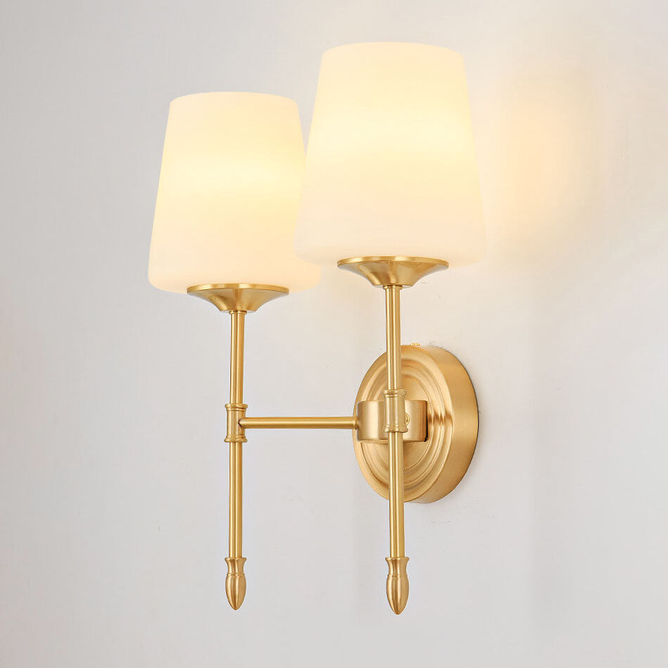 Modern Minimalist Brass Fabric Glass Straight Arm 1/2 Light Wall Sconce Lamp