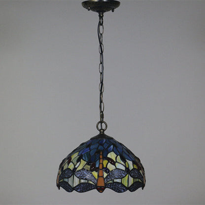 Tiffany Vintage Butterfly Stained Glass Dome 1-Light Pendant Light