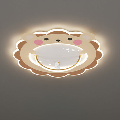 Modern Art Deco Kids Aluminum Acrylic Penguin Panda Lion Sheep Round LED Flush Mount Ceiling Light For Bedroom