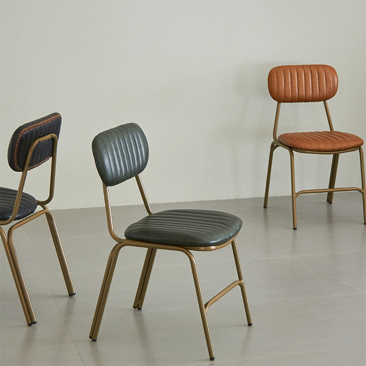 Contemporary Industrial PU Leather Iron Square Elliptical Stripe Dining Chair Backrest Footrest For Dining Room