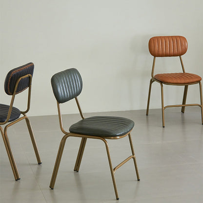 Contemporary Industrial PU Leather Iron Square Elliptical Stripe Dining Chair Backrest Footrest For Dining Room