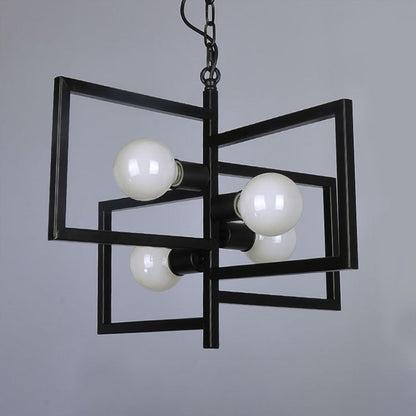 Modern Minimalist Square Frame Iron 4-Light Chandelier For Living Room
