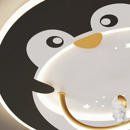 Modern Art Deco Kids Aluminum Acrylic Penguin Panda Lion Sheep Round LED Flush Mount Ceiling Light For Bedroom